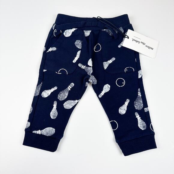 NWT Miles the Label Lucky Strike Bowling Print Navy Blue Jogger‎ Pants Size 6m - Picture 1 of 10